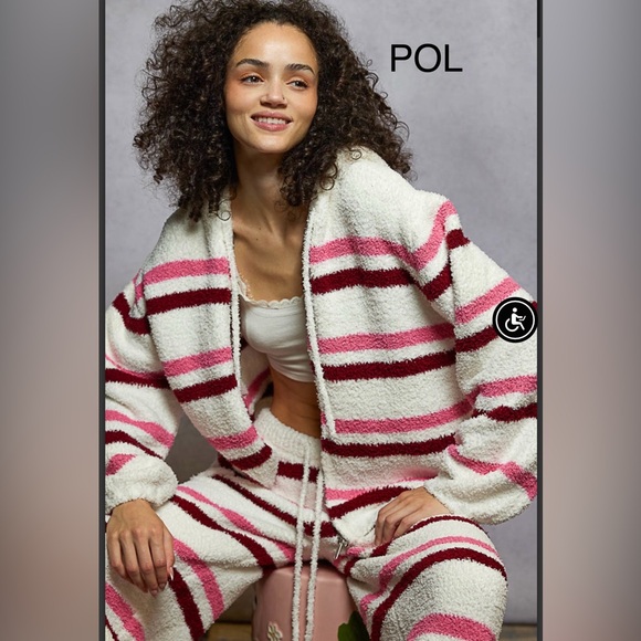 BP217-6๐ค๐NEW!POL pretty+sassy Cozy Striped zip up hoodie- so soft+fun! - Picture 3 of 8